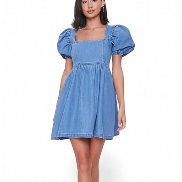 Forever 21 Dresses & Skirts - Forever 21 Blue Puff Sleeve Mini Dress
